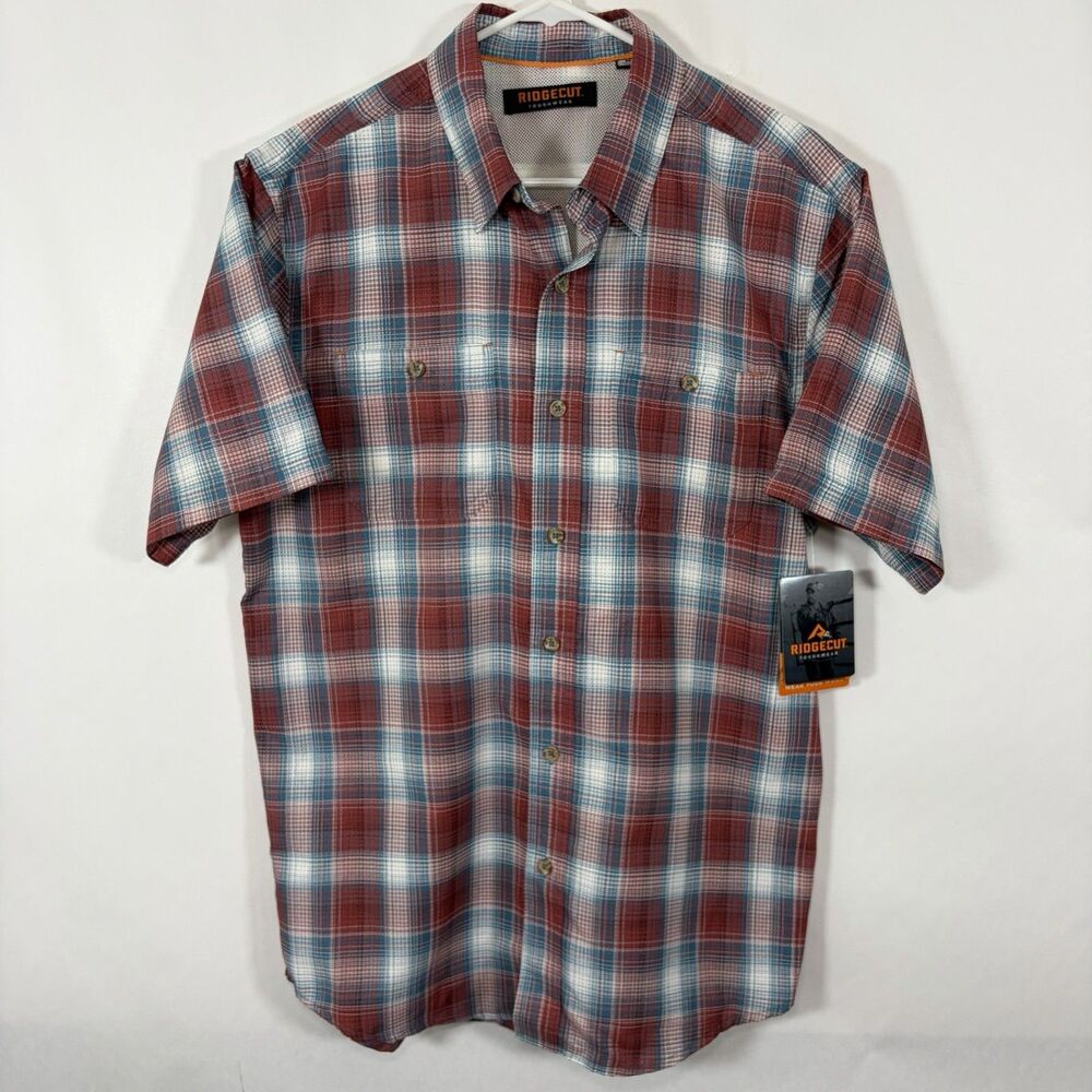 Ridgecut Toughwear Short Sleeve Button Up Vented Shirt Mens Medium Red Plaid NWT